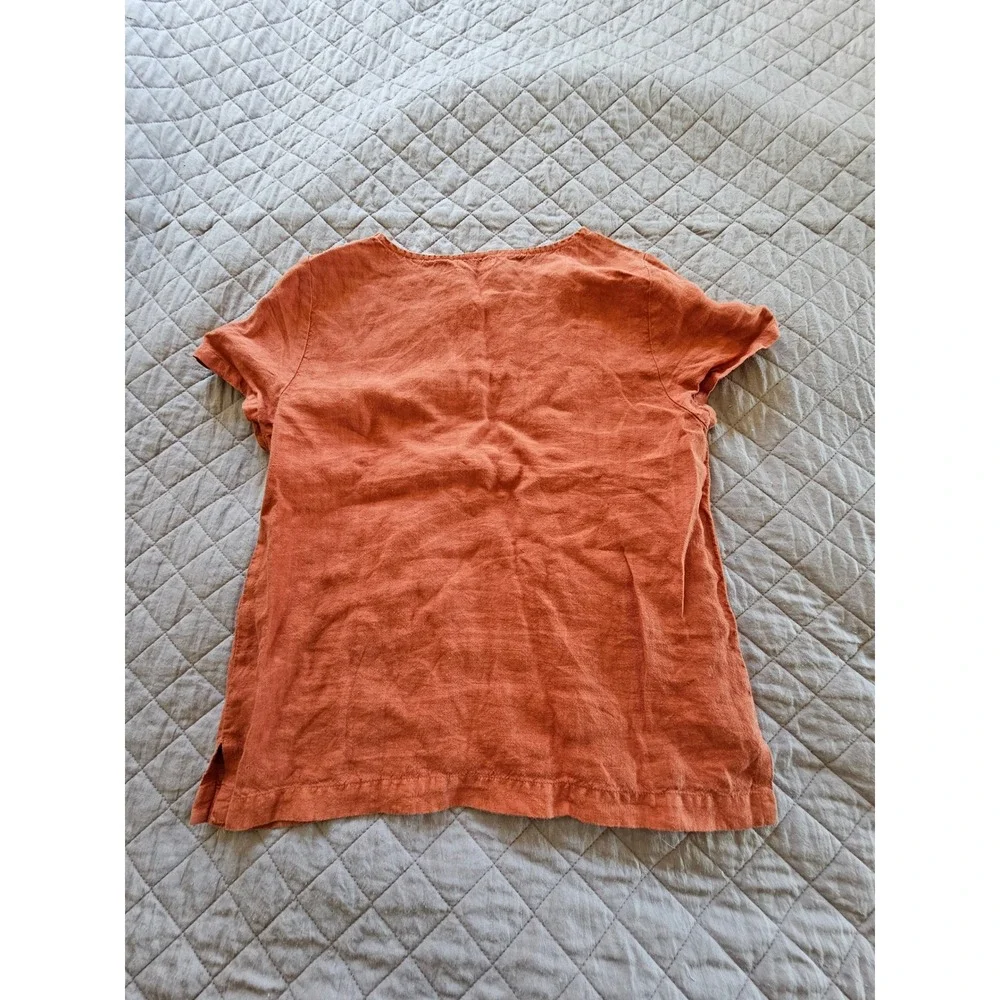 Menique Linen Burnt Orange Short Sleeve Lightweight Boho Cottagecore sz S - Picture 5 of 8
